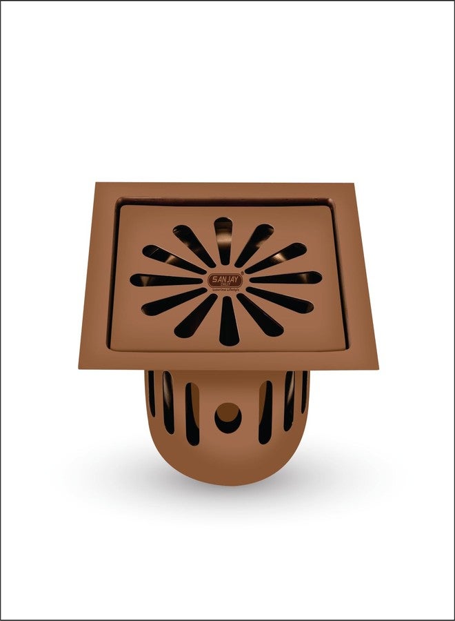 Sanjay Chilly Square Ezee SS Floor Drain Cockroach Trap Colour Collection for Bathroom Gratings 304 Grade Kitchen Washbasin Sink Waste Water Drainer in Washroom & Toilet (Rose Gold 5 x 5 INCH) - Image 1